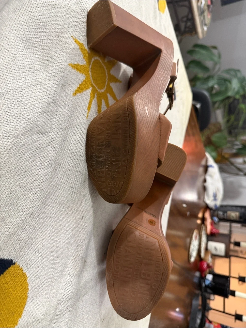 Gianni Bini Women's Tan Platform Block Heel Sandals with Ankle Strap